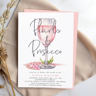 Perlen und Prosecco Wasserfarbe Rosa Brautparty Einladung