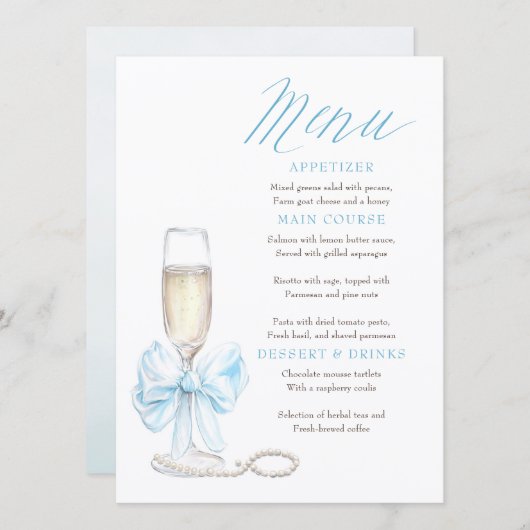 Perlen und Prosecco Whimsical Chic Menükarten (Vorne/Hinten)
