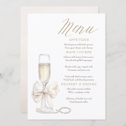 Perlen und Prosecco Whimsical Chic-Menükarten Menükarte (Vorne/Hinten)