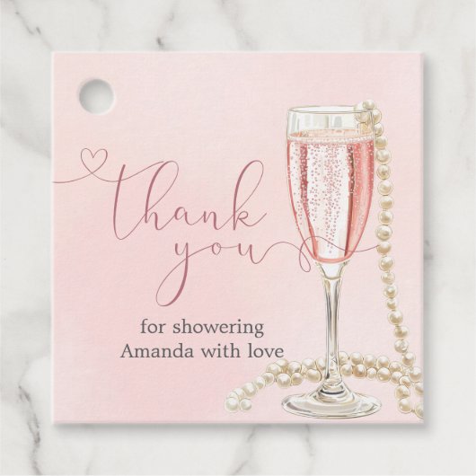 Perlen und rosa Prosecco-Brautparty Geschenkanhänger (Vorderseite)