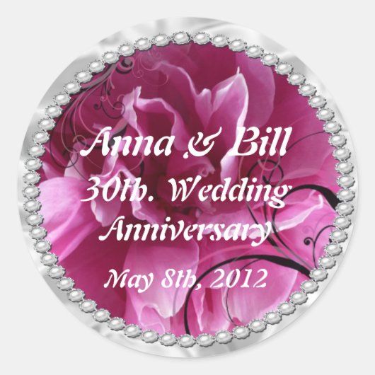 Perlen und rosa Wirbel Save the Date Aufkleber (Vorderseite)