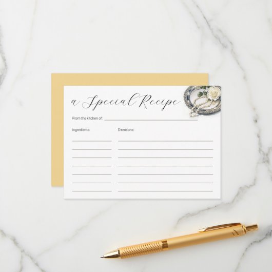 Perlen und Rose Brautparty Rezept Begleitkarte (Vorderseite/Rückseite Beispiel)