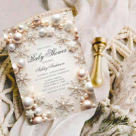 Perlen und Schneeflocken Kinderdusche Einladung