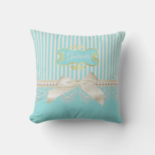 Perlen und Spitze Aqua Streifen Creme Schleife mit Kissen