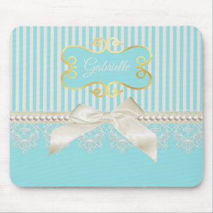 Perlen und Spitze Aqua Streifen Creme Schleife mit Mousepad