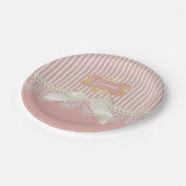 Perlen und Spitze-rosa Streifen-Creme-Bogen und Pappteller (Schrägansicht)