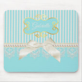 Perlen und Spitzen Aqua Streifen Creme Bow mit Nam Mousepad (Vorne)