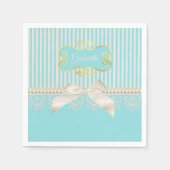 Perlen und Spitzen Aqua Streifen Creme Bow mit Nam Serviette (Vorderseite)