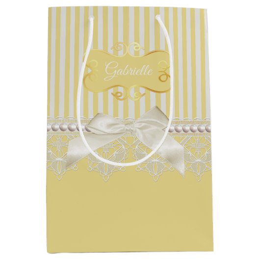 Perlen und Spitzen Gold Streifen Elfenbeinkühe mit Mittlere Geschenktüte (Vorderseite)