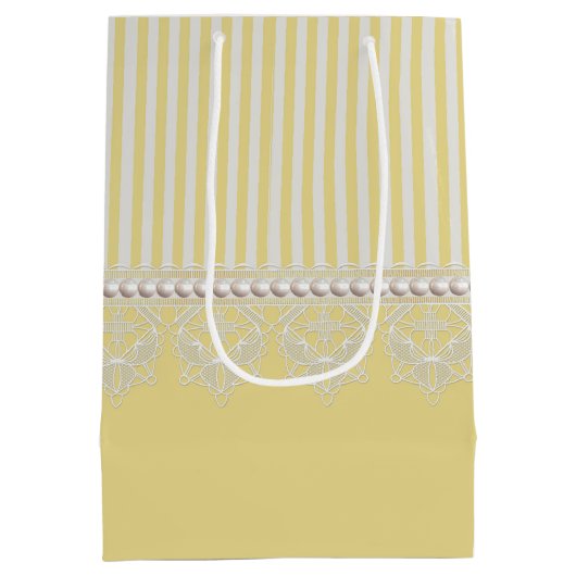 Perlen und Spitzen Gold Streifen Elfenbeinkühe mit Mittlere Geschenktüte (Rückseite)