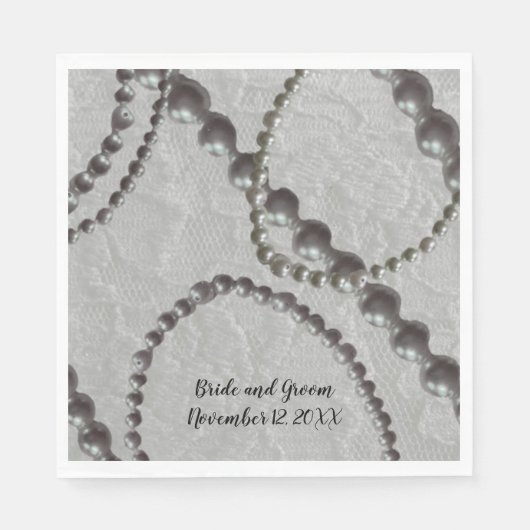 Perlen und Spitzen Hochzeitspapier Napkins Serviette (Vorderseite)