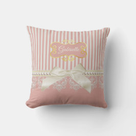 Perlen und Spitzen Pink Streifen Cream Bow und Nam Kissen