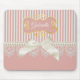 Perlen und Spitzen Pink Streifen Cream Bow und Nam Mousepad