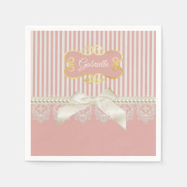 Perlen und Spitzen Pink Streifen Cream Bow und Nam Serviette