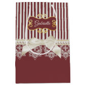 Perlen und spitzen rote Streifen, Bow und Name Mittlere Geschenktüte (Vorderseite)
