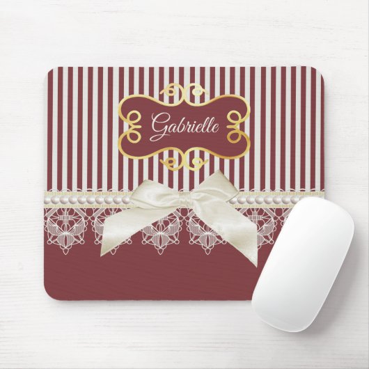 Perlen und spitzen rote Streifen, Bow und Name Mousepad (Mit Mouse)