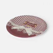 Perlen und spitzen rote Streifen, Bow und Name Pappteller (Schrägansicht)