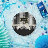 Perlen und Spitzen-schwarze Streifen Cream Bow Gol Pappteller (Party)