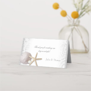 Perlen und weiße Spitze Strand Hochzeit Platzkarte