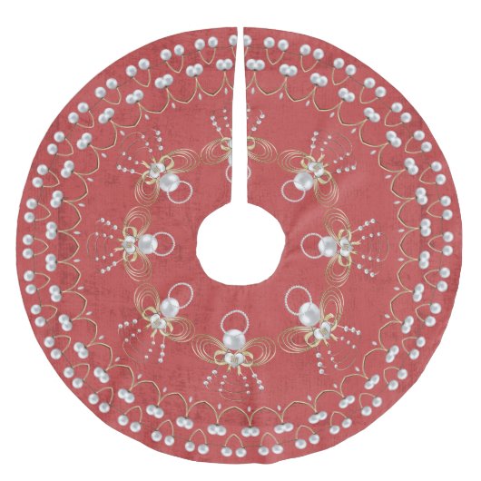 Perlen-Weihnachtsengel Freude-der roten Polyester Weihnachtsbaumdecke (Vorderseite)