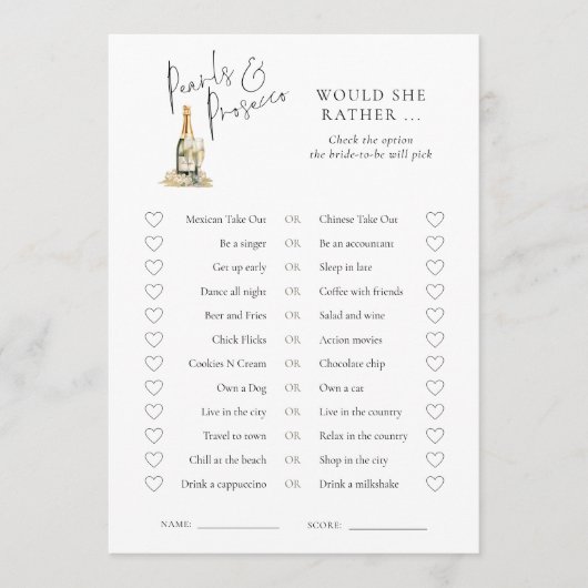 Perlen würden eher Brautparty Game Card Einladung (Vorderseite)