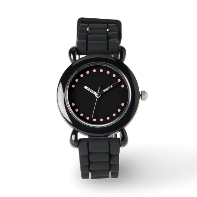 Perlenarmbanduhr (Schwarz & Pink) Armbanduhr (Vorderseite)