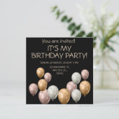 Perlenballons. Eleganter Geburtstag Einladung (Stehend Vorderseite)