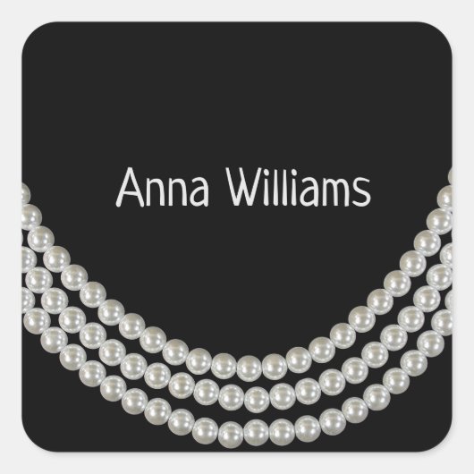 Perlenkette auf schwarz quadratischer aufkleber (Vorderseite)