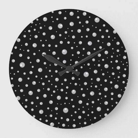 Perlenmuster auf schwarzem Hintergrund Große Wanduhr (Vorderseite)