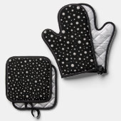 Perlenmuster auf schwarzem Hintergrund Ofenhandschuh & Topflappen-Set (Vorderseite/Rückseite)
