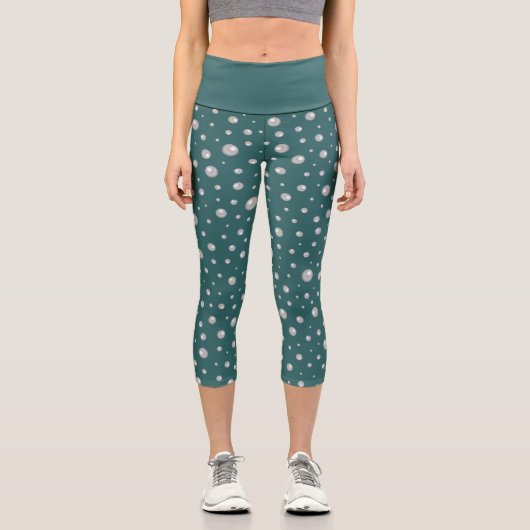 Perlenmuster auf transformierendem Türkis Hintergr Capri Leggings (Vorderseite)
