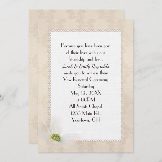 Perlenrahmen auf Damaskusmuster Einladung (Vorne/Hinten)