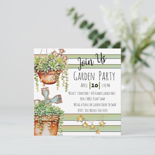 Perlenschmuck und rustikale Gartendekoration Einladung (Stehend Vorderseite)