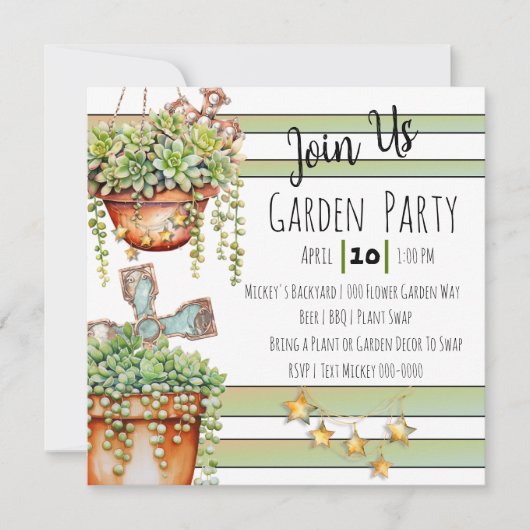 Perlenschmuck und rustikale Gartendekoration Einladung (Vorderseite)