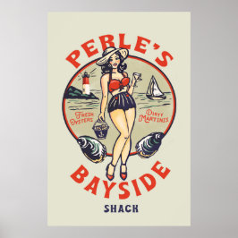 "Perle's Bayside Oyster Shack" Niedlich, Retro Sea Poster