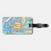 Perlescent Aqua & Gold flüssige Marmor Gepäckanhänger (Rückseite horizontal)