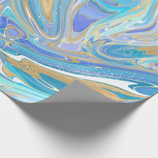 Perlescent Aqua & Gold flüssige Marmor Geschenkpapier (Ecke)