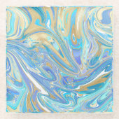 Perlescent Aqua & Gold flüssige Marmor Glasuntersetzer (Vorderseite)