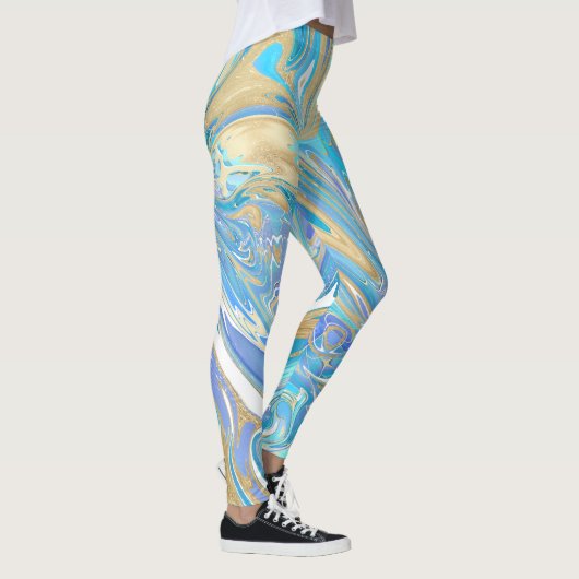 Perlescent Aqua & Gold flüssige Marmor Leggings (Rechts)