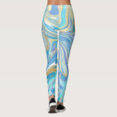 Perlescent Aqua & Gold flüssige Marmor Leggings (Rückseite)