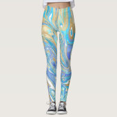 Perlescent Aqua & Gold flüssige Marmor Leggings (Vorderseite)