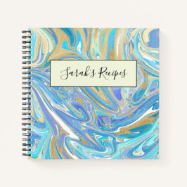 Perlescent Aqua & Gold flüssige Marmor Notizblock