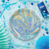 Perlescent Aqua & Gold flüssige Marmor Pappteller (Party)
