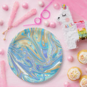 Perlescent Aqua & Gold flüssige Marmor Pappteller (Party)