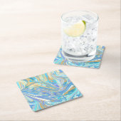 Perlescent Aqua & Gold flüssige Marmor Rechteckiger Pappuntersetzer (Vor Ort)