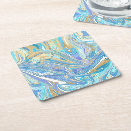 Perlescent Aqua & Gold flüssige Marmor Rechteckiger Pappuntersetzer (angewinkelt)