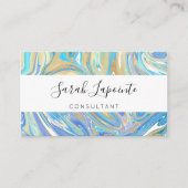 Perlescent Aqua & Gold Liquid Marble QR Code Visitenkarte (Vorderseite)