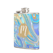 Perlescent Aqua & Gold Liquid Marmor & Monogram Flachmann (Links)