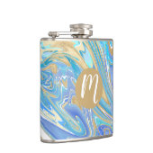 Perlescent Aqua & Gold Liquid Marmor & Monogram Flachmann (Rechts)