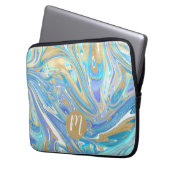 Perlescent Aqua & Gold Liquid Marmor & Monogram Laptopschutzhülle (Vorderseite Links)